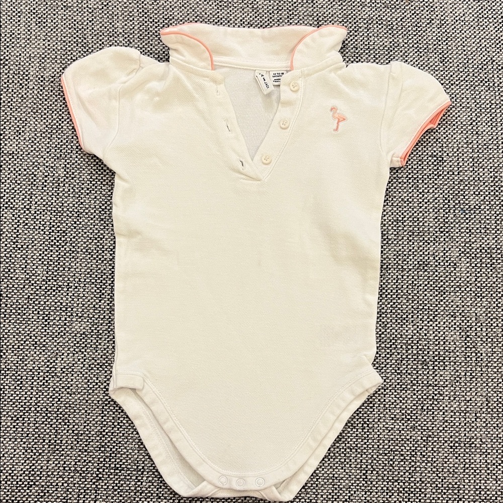 Janie and Jack White and Pink Baby Girl Polo Bodysuit 12-18 M
